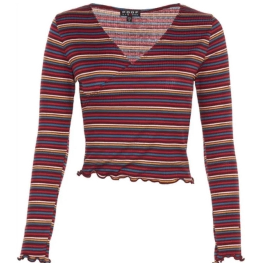 💞 New Women’s Size Small Poof Apparently Striped Lettuce Edge Long Sleeve Top